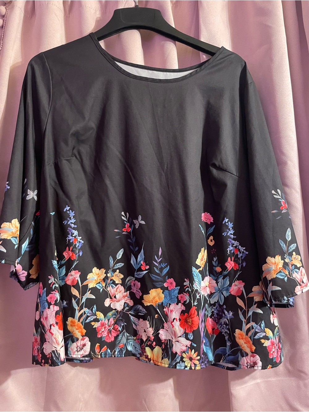 SHEIN Emery Rose Black and Floral Blouse Top